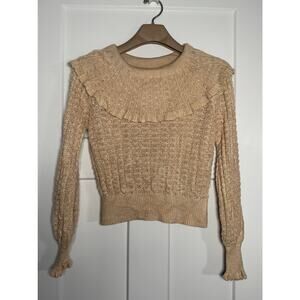 Free People Crazy In Love Ruffle Sweater Beige Size MED Ruffle Sleeve